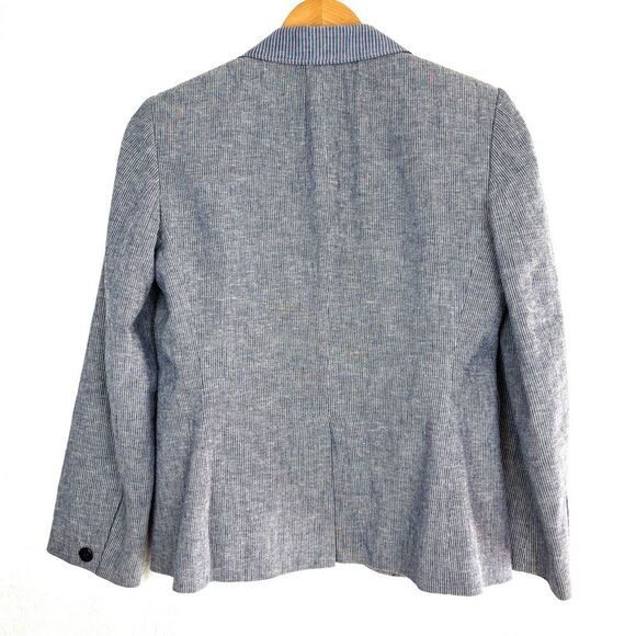 Rag and Bone Blue Pinstripe Linen Blend Two Button Blazer Pockets size 4 - Picture 2 of 5